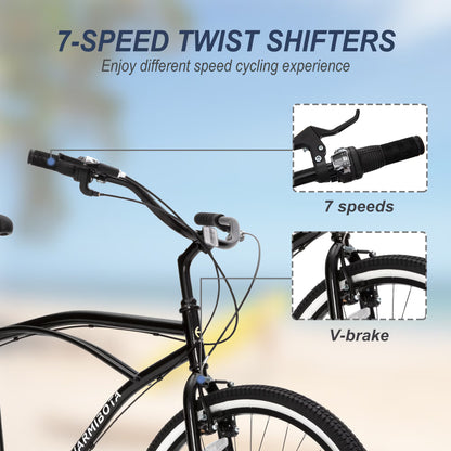 🚴‍♂️  Cruiser Bike 26-Inch 7-Speed | Comfort & Style for Men and Women 🌊