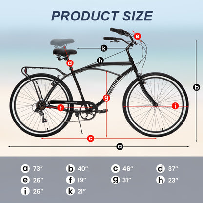 🚴‍♂️  Cruiser Bike 26-Inch 7-Speed | Comfort & Style for Men and Women 🌊